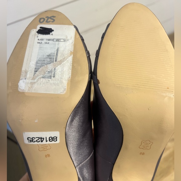 Caparros Grey Satin Peep Toe Heels w bow - 8 - Picture 2 of 3